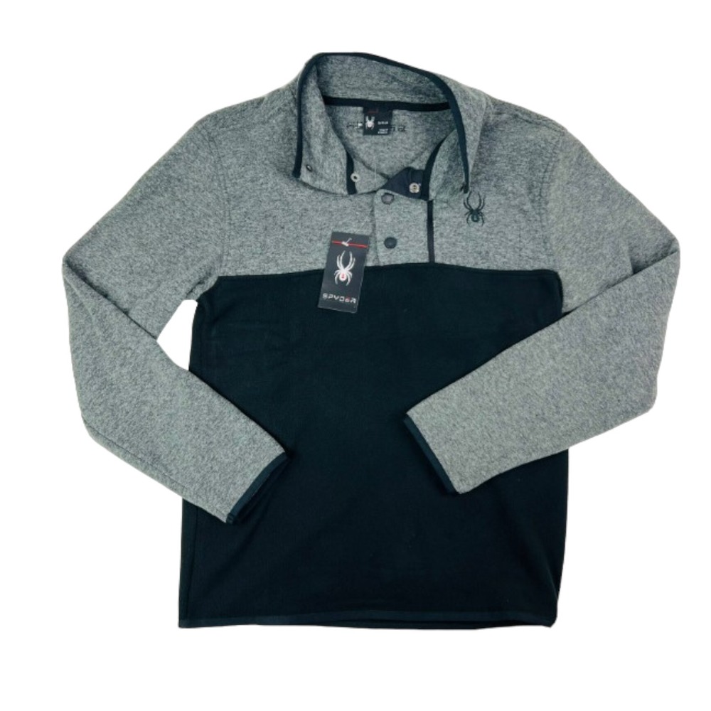 NWT Spyder Gray & Black Colorblock Polyester T-Snap 1/4 Sweater Mens Size Small‎